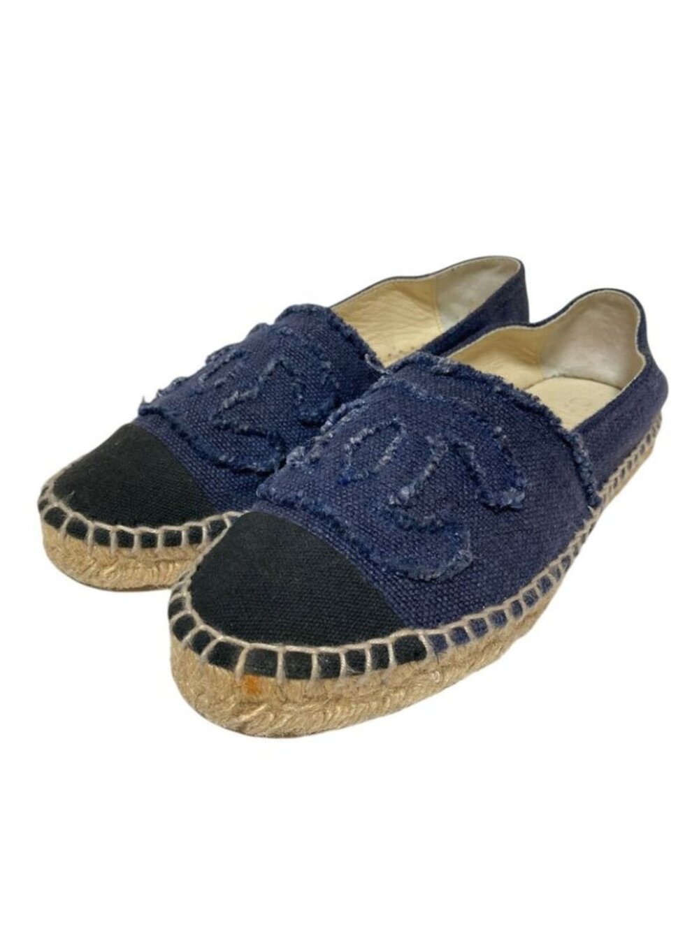 Chanel 14c CC Logo Espadrilles 35 22.5 cm Navy - Picture 1 of 15